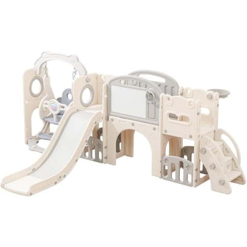 12 in 1 Toddler Playset Swing & Slide, Indoor/Outdoor Climber Crawl Tunnel for 1-3 Year Olds, Eco-Friendly Backyard Playground