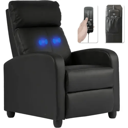 BestMassage Recliner Chair for Living Room Modern Wingback Sofa Home Theater Seating Push Back Reclining Chair with Lumbar Support (with Massage Function, PU Black)