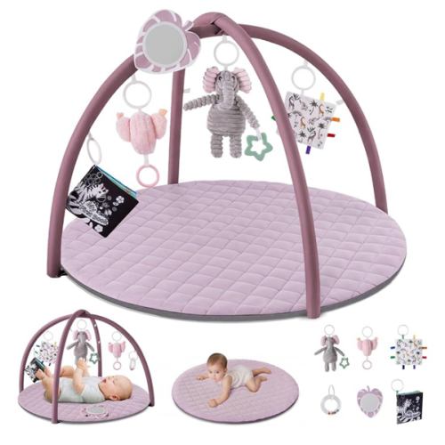 Blissful Diary Baby Play Gym Mat, Tummy Time Activity Mat with 6 Detachable Toys for Stage-Based Sensory & Motor Skill Development, Easy to Install & Clean, Baby Essentials Gift, Lavender Pink