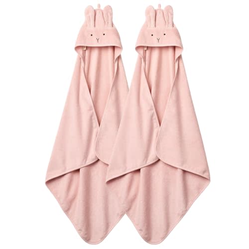 Baby Hooded Towel – Organic Cotton Baby Bath Towels – Baby Towels, Baby Bath Towels for Baby Girl, 32" x 32" Super-Soft and Absorbent Baby Towels for Newborn (Rabbit Blush 2-Pack)