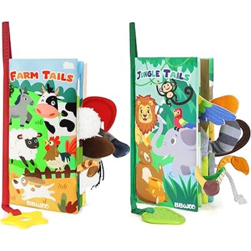 Baby Books 0-6 Months, 2PCS Baby Boys Girls Shower Gifts, Tummy Time Baby Toys 0-6 6-12 Months, Crinkle Cloth Book, Newborn Infant Teether, Early Development Books