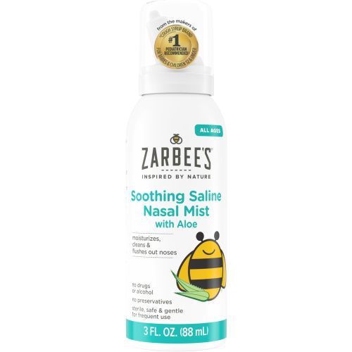 Zarbee's Baby Nasal Saline Spray, Soothing Sterile Mist with Aloe, Newborns & Up, Cleansing Nose Relief, 3Fl Oz - 3 Ounce (Pack of 1) - Baby Nasal Mist