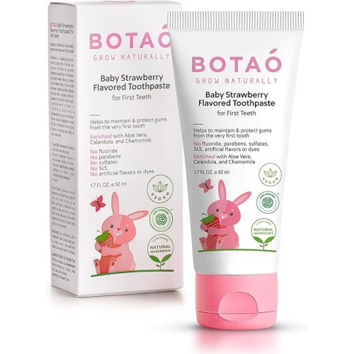 Fluoride Free Baby Toothpaste | Strawberry Flavored - Organic Training Natural Toddler Toothpaste for Toddlers | EWG Verified, Vegan, SLS Free, Safe to Swallow, Aloe Vera -1.7Oz