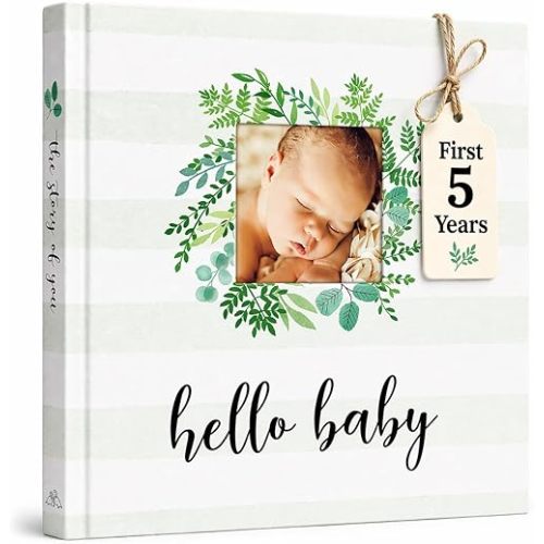 Keepsake Baby Memory Book for First 5 Years Boys or Girls, Timeless Baby Milestone Book, Gender Neutral Baby Scrapbook Journal, First Year Record Book Photo Album, Gifts for Baby Shower & New Parents