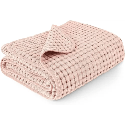 Konssy Waffle Baby Blankets, Nursery Blankets for Boys Girls, Swaddle Blankets Neutral Soft Lightweight Toddler and Kids Throw Blankets(Pink)