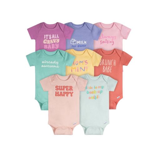 Onesies Brand Baby Girls' 8-Pack Onesies Bodysuits, Super Happy, 6-9M