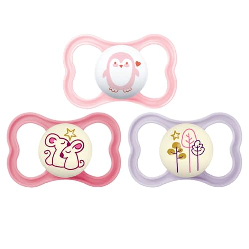 MAM Air Day & Night Baby Pacifier, for Sensitive Skin, Glows in The Dark, 3 Pack, 16+ Months, Girl