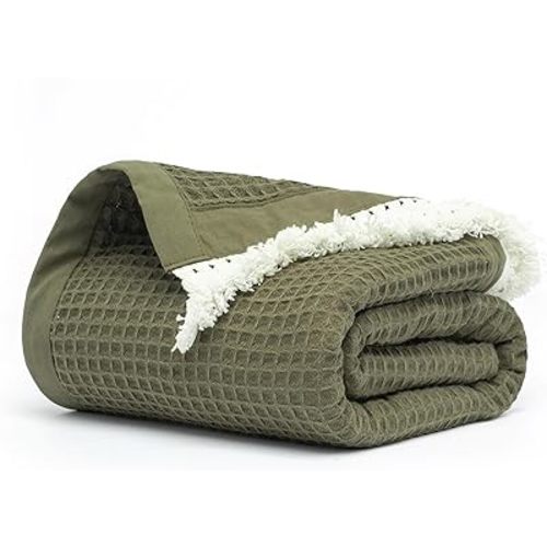Salt Earth GOTS Certified 100% Organic Cotton Throw Blanket, 55" x 60" Waffle Blankets & Throws for Bed, Throw Blanket for Couch, Modern, Cozy Blanket, All Season,Comfy, Soft Blanket(Ivy Green)