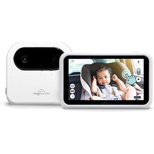 Tiny Traveler Baby Monitor - Tiny Wireless Basic Kit (TT002PBB) with Power Bank - Wireless Baby Car Monitor Camera, 8 Hours Power Bank, Night Vision, Video Record & Share, 5" Touchscreen LCD - White