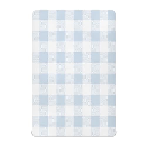 Kigai Sky Blue Plaid Crib Sheets for Boys Girls Jersey Knit Fitted Crib Sheet Baby Crib Sheet for Standard Crib and Toddler Bed Mattresses, Cozy Soft Breathable, 28 x 52 inch