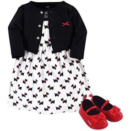Hudson Baby baby-girls Cotton Dress, Cardigan and Shoe Set
