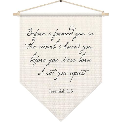 Bible Verse Wall Decor, Scripture Poster Hanger Frame, Christian Nursery Wall Art for Kids Room Bedroom Playroom, Christian Baby Shower Gifts for Boys Girls, Minimalist Modern Pennant Flag Banner