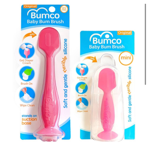 Bumco Baby Bum Brush + Mini Baby Diaper Cream Spatula with Case - BPA-Free Silicone Diaper Spatula with Suction Cup, Wipe-Clean, Mom-Invented Butt Paste Applicator (Pink & Pink)