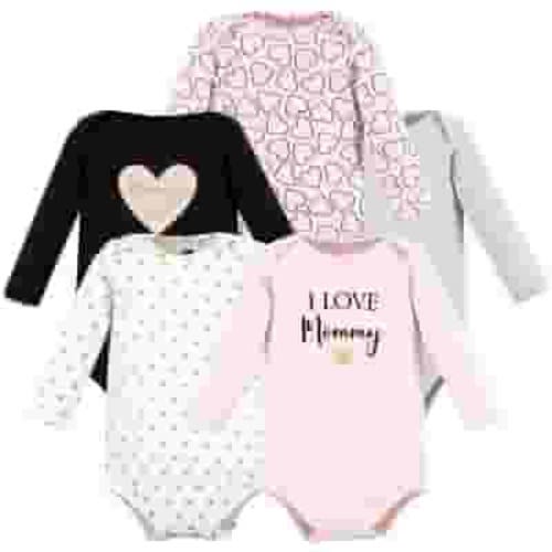 Hudson Baby Infant Girl Cotton Long-Sleeve Bodysuits, Girl Mommy 5-Pack, Newborn