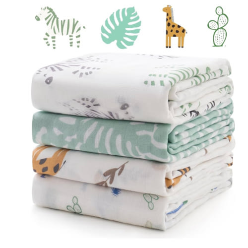 Momcozy Muslin Best Wishes Swaddle Blankets, Ultra Soft Neutral Registry Essentials, Jungle Trails & Wild Pals, Breathable Large 47'' x 47'' Newborn Boys Girls Receiving Blanket