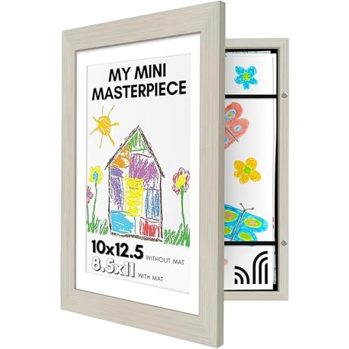 Americanflat 10x12.5 Kids Art Frame - Front Loading Picture Frames Hold 100 Artworks - Use as 8.5x11 Frame with Mat or Display 10x12.5 Artwork Without Mat - My Mini Masterpiece - Light Wood