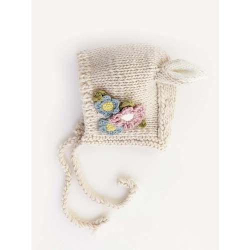 Knit Bunny Bonnet, Natural Flowers
