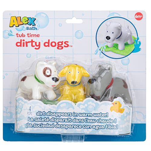 ALEX: Dirty Dogs Bath - Bathtime Water Toys, 3 Dog Figures to Clean, Magic Dirt Spots Disappear in Warm Water, Kids-Toddlers-Babies Ages 6 mo+