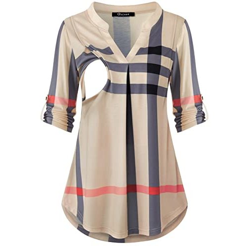 Quinee Nursing Tops for Breastfeeding Maternity 3/4 Rolled Sleeve Breastfeeding Shirts for Women