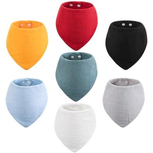 7 Pack Muslin Bibs Bandana Super Soft and absorbent Drool Bibs for Babies. Teething, adjustable.
