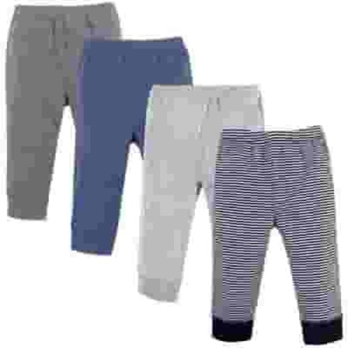 Luvable Friends Baby and Toddler Boy Cotton Pants 4pk, Black Stripe 4-Pack, 9-12 Months