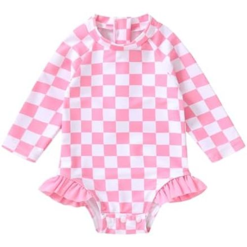 YOUNGER TREE Baby Swimsuit Girl Long Sleeve Ruffle Zipper Rash Guard Infant One Piece Swimwear Toddler Bathing Suit Girl