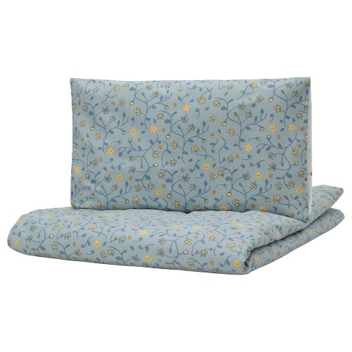 GULDVÄVARE Duvet cover 1 pillowcase f crib - blue/white floral pattern 43x49/14x22 "