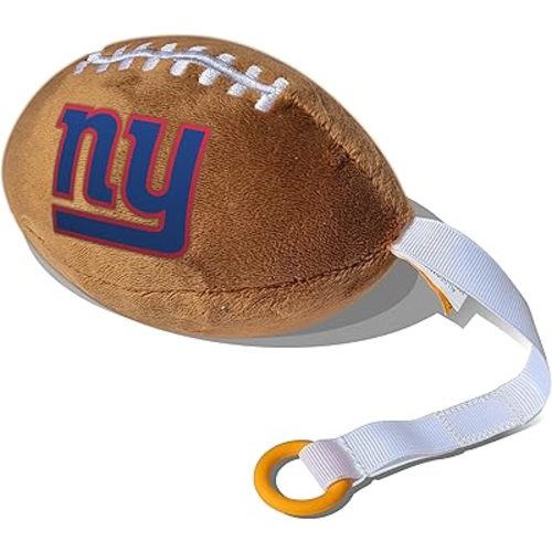 New York Giants Plush Football Pacifier Holder by Smilo - Officially Licensed NFL Soother Holder - Soft Plush Toy and Dummy Holder - Fits Any Pacifier - Stroller Accessory & Newborn Essential