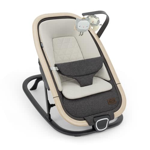 IKOMZY Noah 2-in-1 Baby Bouncer & Rocker - Portable Reclining Chair with Cushion & Toys for Infants 0-9 Months, Charcoal