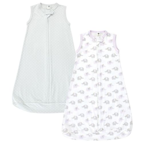 Hudson Baby Infant Girl Cotton Long-Sleeve Wearable Sleeping Bag, Sack, Blanket, Lilac Elephants Sleeveless, 3-9 Months