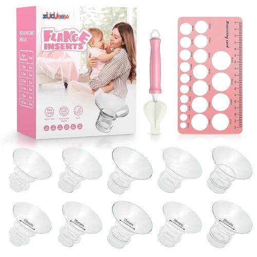 Flange Sizing Kit(10PCS) 13/15/17/19/21mm & Nipple Ruler & Cleaning Brush, Silicone Flange Insert for 24mm Flanges/Shield (Momcozy/Spectra/Bellababy), Breastfeeding Essentials for Moms