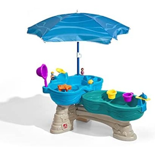 Step2 Spill & Splash Seaway Water Table | Kids Dual-Level Water Play Table with Umbrella & 11-Pc Accessory Set | Large Water Table