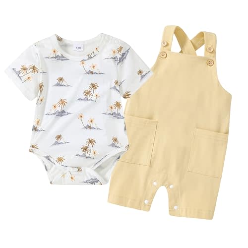 YALLET Baby Boy Clothes Infant Boy Summer Outfits 3 6 12 18 Months Romper+Bib Suspender Shorts Bodysuit Overalls Set