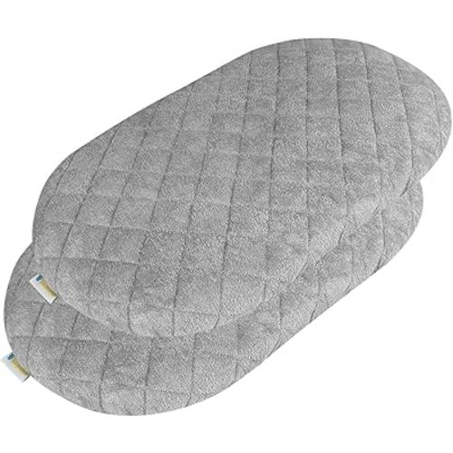 Bamuho 2 Pack Bassinet Mattress Pad Cover for Hourglass/Oval Bassinet Mattress, Waterproof Viscose Made from Bamboo Bassinet Mattress Protector with Elastic Bed Skirt, 30"×18" Gray
