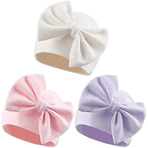 Bamery Newborn Baby Girl Hat Cotton Baby Bow Beanie Preemie Hats Spring Infant Hats for Girls 0-12 Months