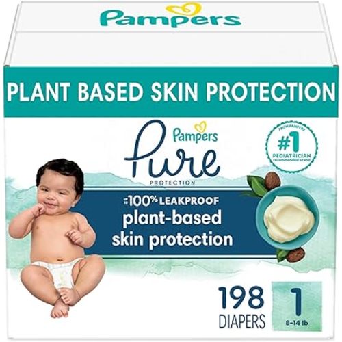 Pampers Pure Protection Diapers - Size 1, One Month Supply (198 Count), Hypoallergenic Premium Disposable Baby Diapers