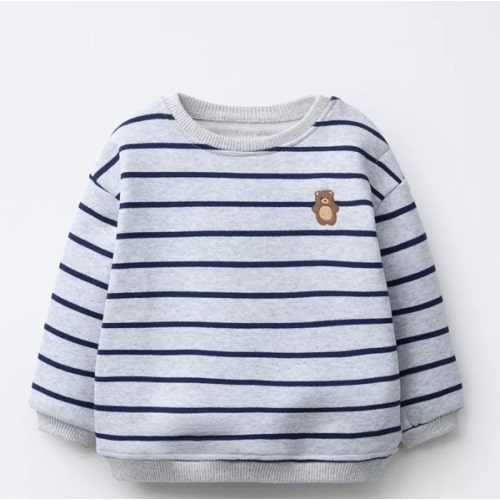 STRIPED SWEATSHIRT WITH EMBROIDERED BEAR - Gray / Blue | ZARA United States