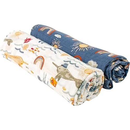 Bebe au Lait Classic Muslin Swaddle Blankets - Narwhal and Hello Sunshine