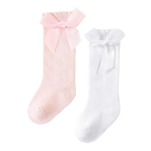 2-Pack Bow Socks, Pink & White