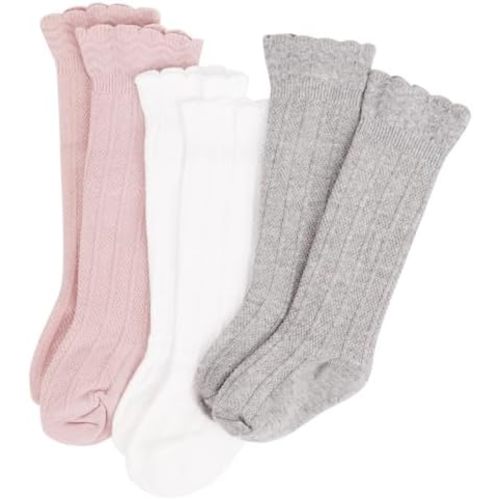 DRESHOW BQUBO Baby Girls Knee High Socks Infants Toddlers Kids Ruffled Socks Uniform Dress Socks Knit Cotton Long Stockings