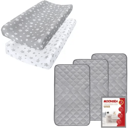 Changing Pad Cover for Boys Girls 2 Pack and Diaper Changing Pad Liner Non-Slip 3 Pack