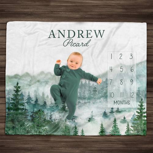 Personalized Mountains Baby Milestone Blanket Boy, Woodland Milestone Blanket, Personalized Baby Blanket, Baby Month Blanket, Baby Blanket