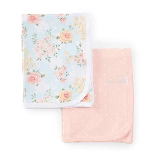 Little Me Baby Girls Floral-Printed/Solid Receiving Blanket Two Pack