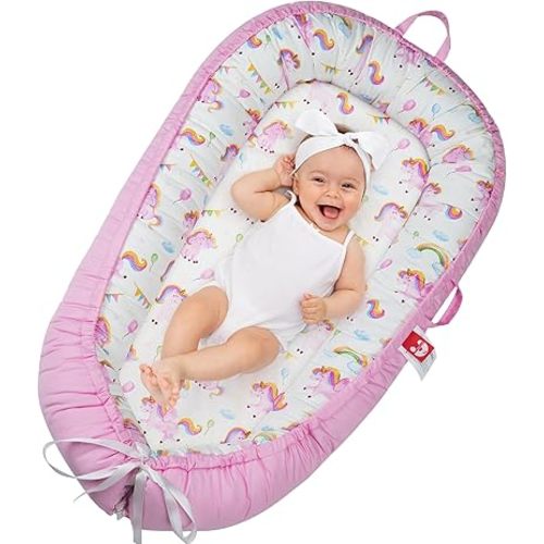 Baby Lounger for Newborn- Baby Nest Cover Co Sleeping for Baby 0-24 Months, Breathable Portable Infant Nest - Adjustable Cotton Soft Baby Floor Seat for Travel, Newborn Essentials Gifts