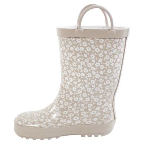Hudson Baby Infant Girl Rain Boots, Taupe Ditsy Floral, 11 Toddler