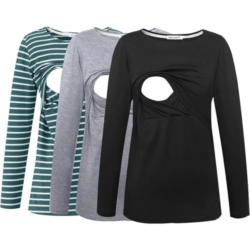 Smallshow Women's Maternity Nursing Tops Comfy Long Sleeve Breastfeeding T-Shirt