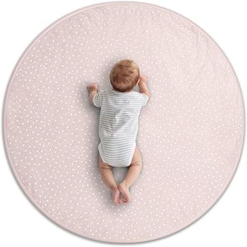 Byrd & Blume Round Baby Play Mat, Organic Cotton Soft Padded Nursery Floor Mat, Safe Hypoallergenic Baby Mat, Reversible, Foldable, Portable Infant Tummy Time Mat Fits Tents & Playpens (40"x40") Pink