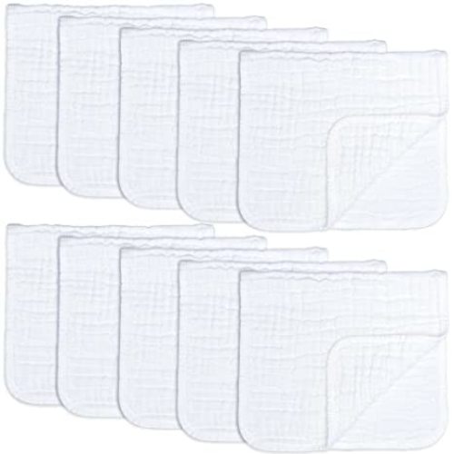 Comfy Cubs Muslin Burp Cloths Large 100% Cotton Hand Washcloths for Babies, Baby Essentials 6 Layers Extra Absorbent and Soft Boys & Girls Baby Rags for Newborn Registry (White, 10-Pack, 20" X10") - 10-Pack 20"X10"