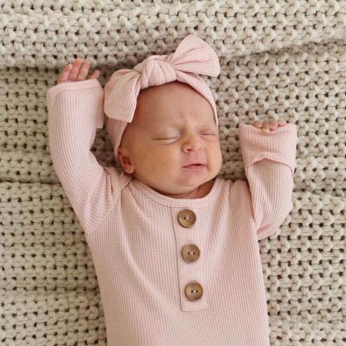 Lovely Pink Waffle Bamboo Newborn Baby Knot Gown & Hat Set