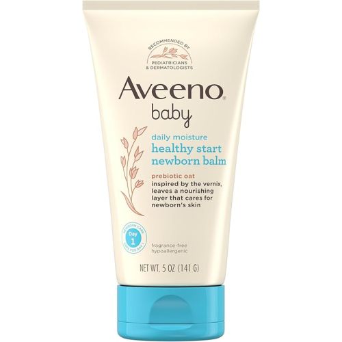 Aveeno Baby Healthy Start Nourishing Newborn Balm, Hypoallergenic Baby Skin Balm with Prebiotic Oat Leaves a Nourishing Layer to Care for Newborn Skin, Fragrance-Free, 5 oz